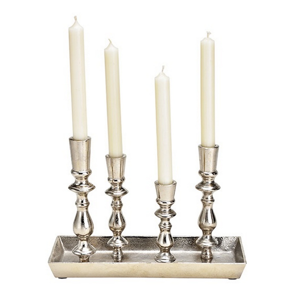 Edler Kerzenhalter aus silbernem Metall für 4 Stabkerzen 30 x 21 x 12 cm -  Haus Nr. 22 | Kerzenständer
