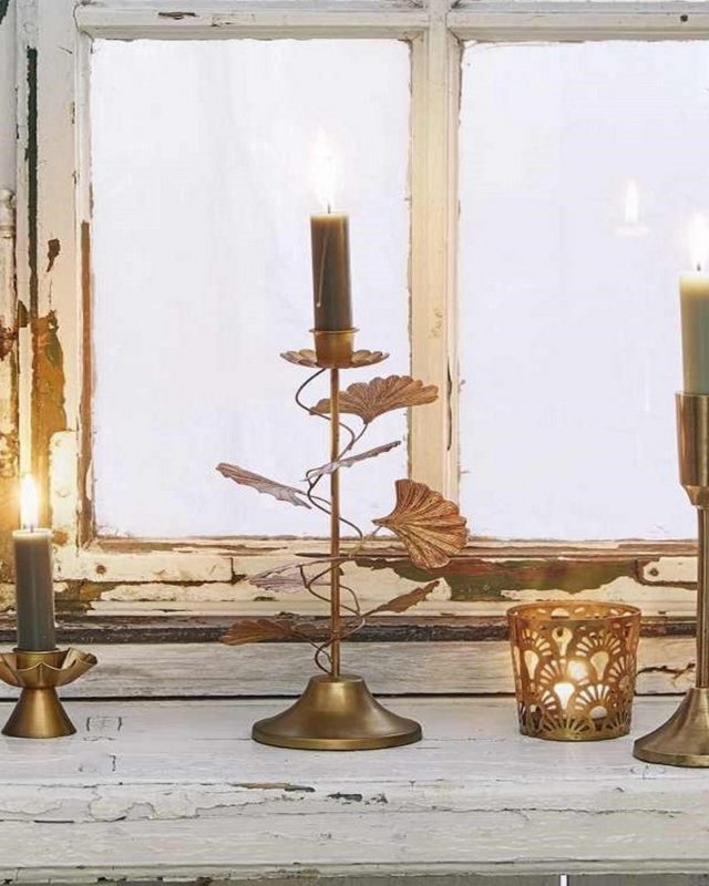Kerzenständer für 1 22 mit Nr. Stabkerze goldenen - Blättern zarten Haus Gingko