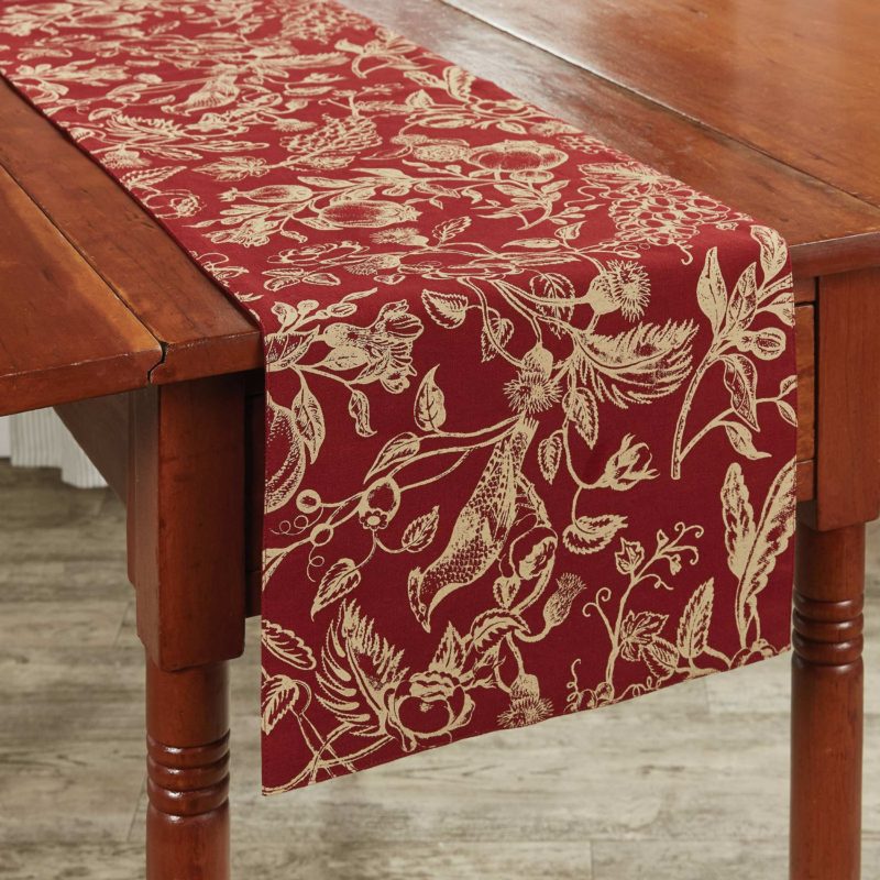 Baumwolle Tischläufer bordeaux aus Landhausmotiv - 136 cm x Edler - 33 Haus - Nr. 22 100%
