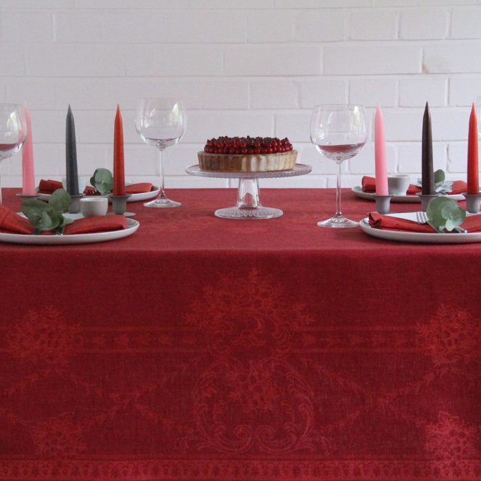 Leinen Tischläufer 50 x 22 cm Hohlsaum mit Haus Ju-Lein FRENCH RED Nr. MELODY - 150 von