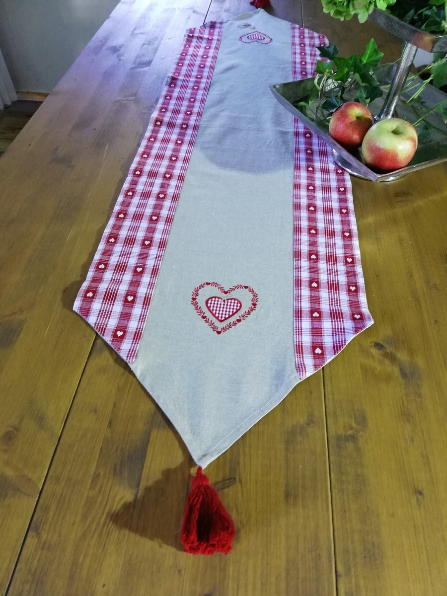 Landhaus Cottage Tischläufer aus Baumwolle mit Quasten