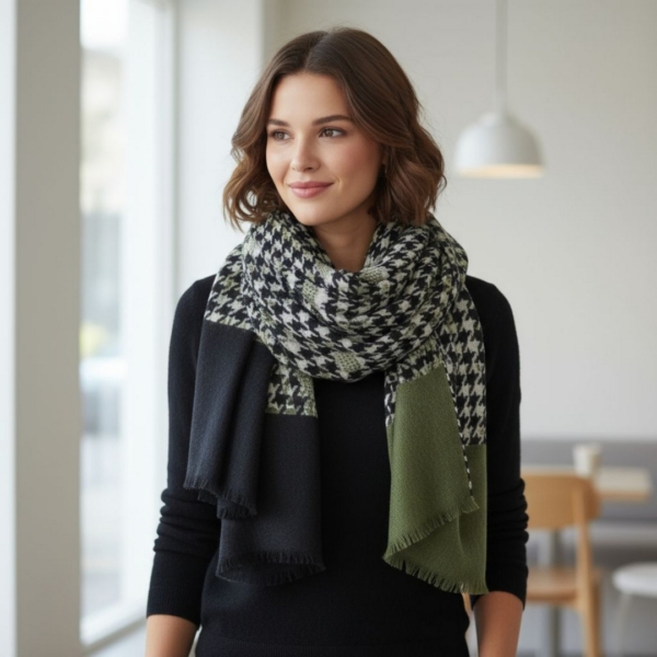 Femininer warmer Hahnentritt Schal aus Wolle von Ahmaddy