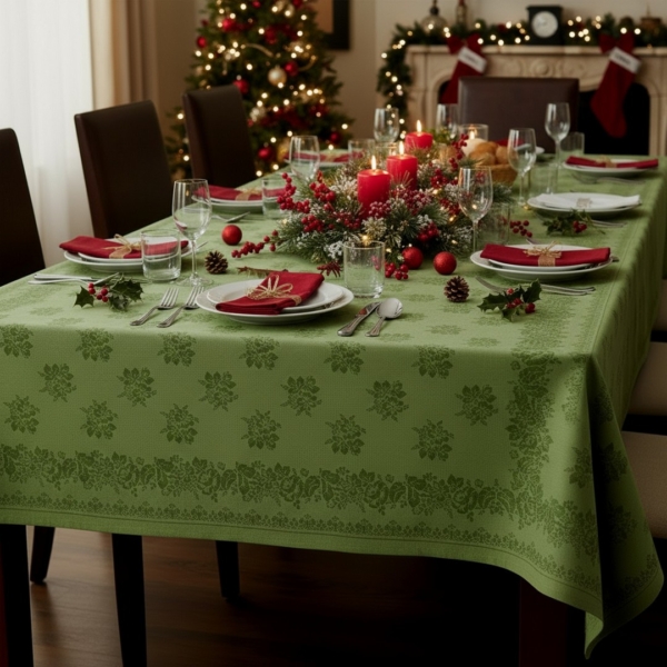 Leinen Tischdecke 170 x 170 cm TRADITION green mit Hohlsaum von Ju-Lein