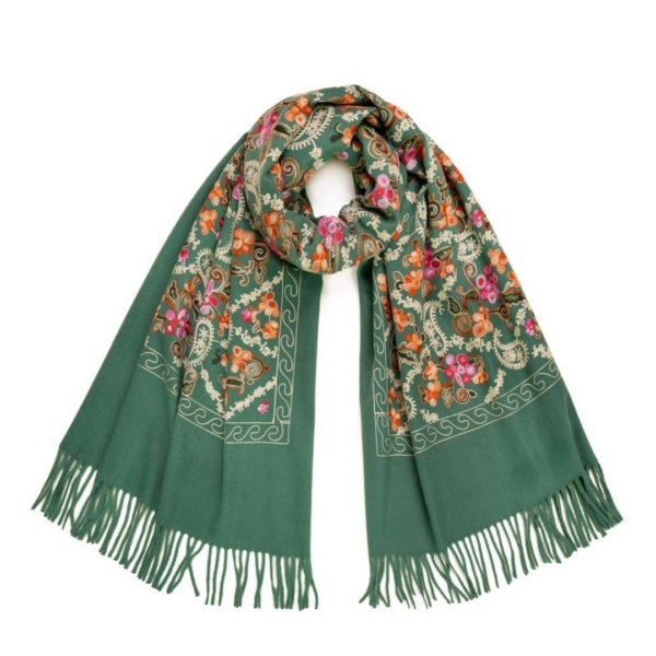 Elegante, feminine Winter Stola 70 x 200 cm mit feiner Blumenstickerei