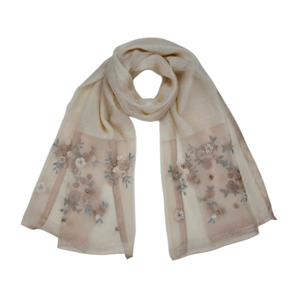 Zarter, femininer Voile Schal mit Blüten Stickerei 70 x 200 cm – Bild 2