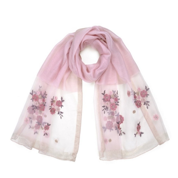 Zarter, femininer Voile Schal mit Blüten Stickerei 70 x 200 cm – Bild 2