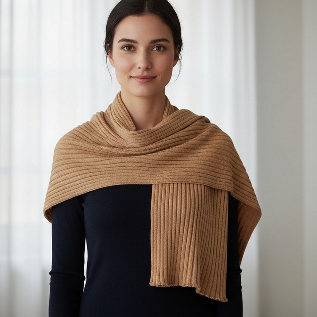 Eagle Products: Stola Strickschal 65 x 180 cm aus feiner Merinowolle "Camel"