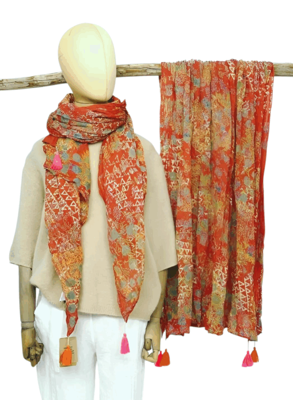 Sarah & Sally Damenschal 100x180 cm ZIEGELROT aus Baumwolle – Bild 2