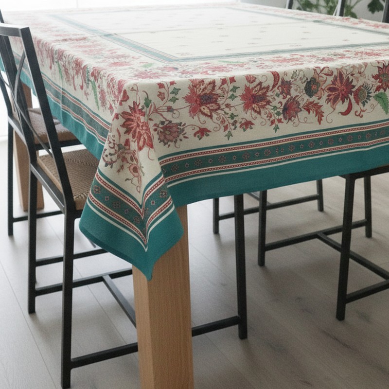 Tischdecke aus Baumwolle 160 x 250 cm mit bunten Blüten – Bild 2