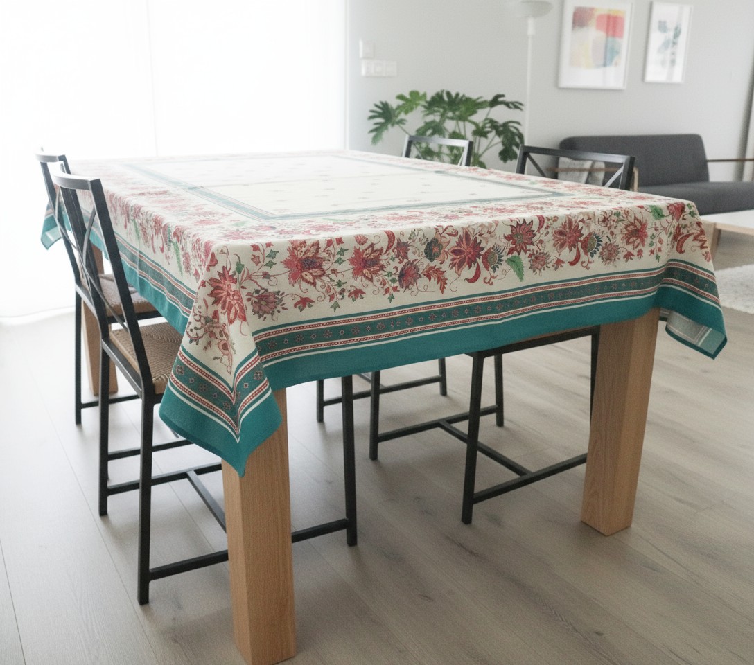 Tischdecke aus Baumwolle 160 x 250 cm mit bunten Blüten