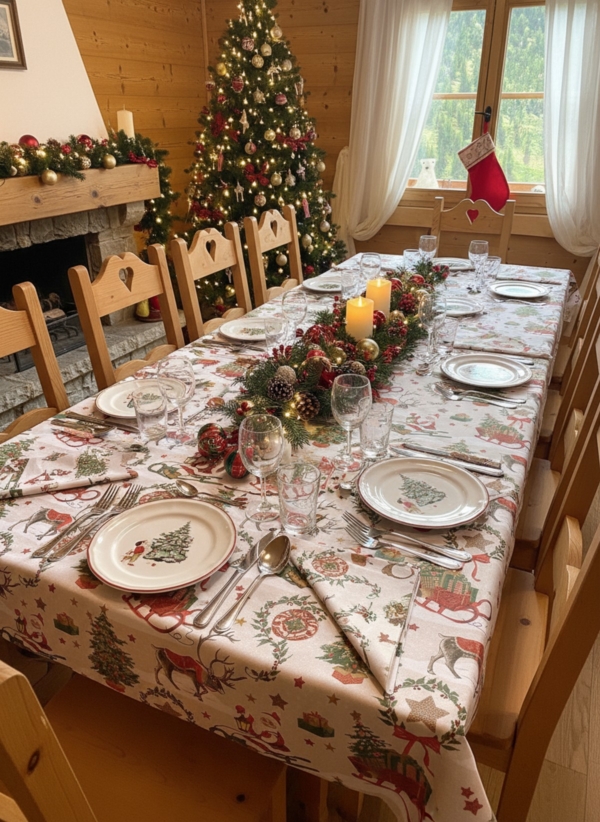 Weihnachtliche Tischdecke 160 x 300 cm aus Baumwolle
