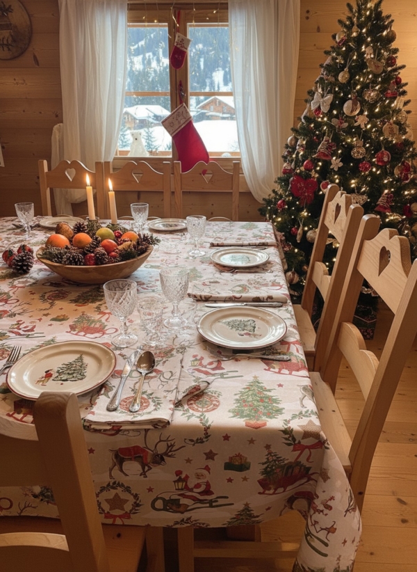Weihnachtliche Tischdecke 160 x 160 cm aus Baumwolle