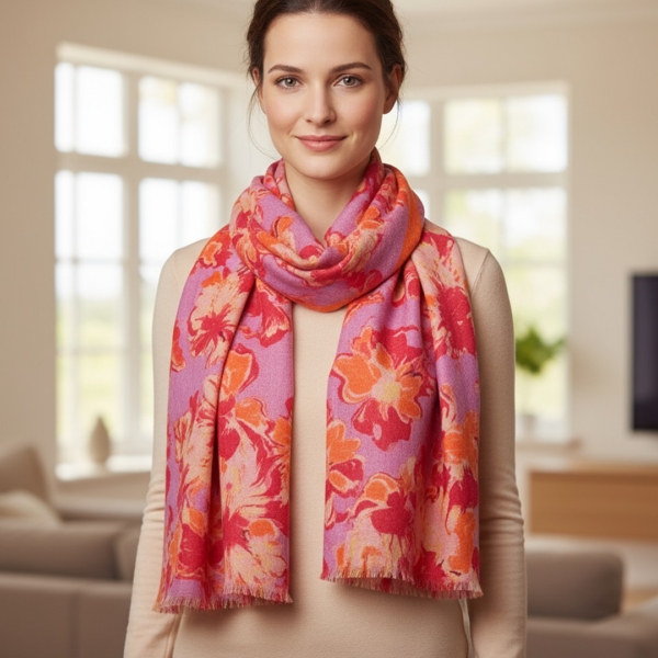 Floraler Damenschal 70x200 cm aus 100% Wolle von Ahmaddy