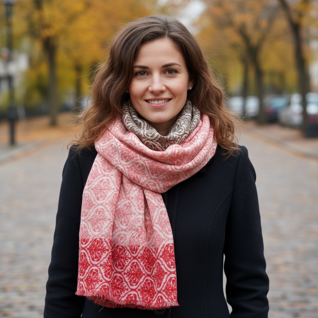 Chicer roter Damenschal aus Seide & Wolle von Ahmaddy