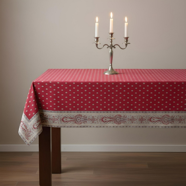 Tischdecke 150x150 cm mit Ornamenten & Borte in Bordeaux 100% Baumwolle