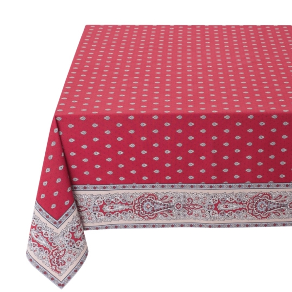Tischdecke 150x150 cm mit Ornamenten & Borte in Bordeaux 100% Baumwolle – Bild 2