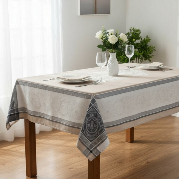 Beige Baumwolle Tischdecke 160 x 250 cm Ornamente aus Frankreich – Bild 2