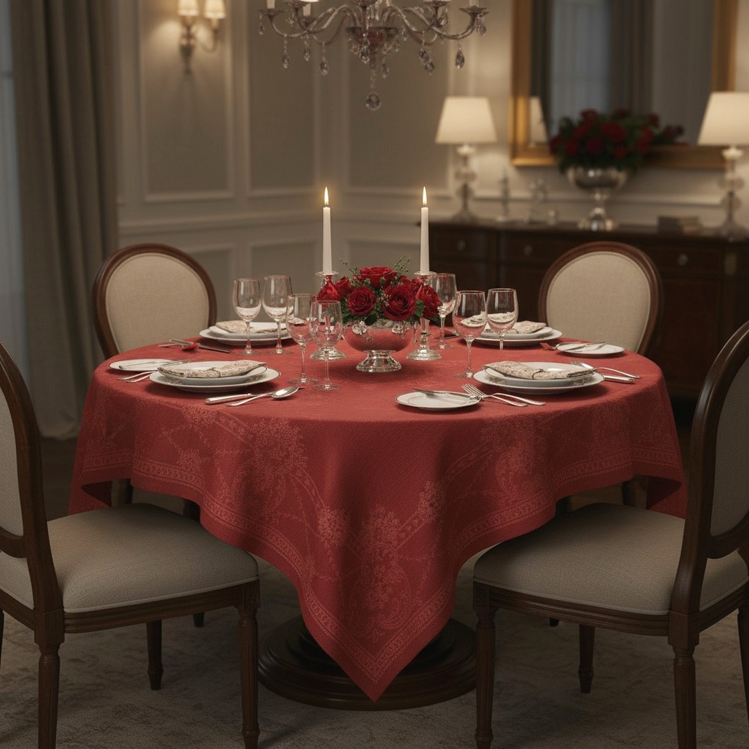 Leinen Tischdecke 170 x 170 cm FRENCH MELODY RED mit Hohlsaum von Ju-Lein