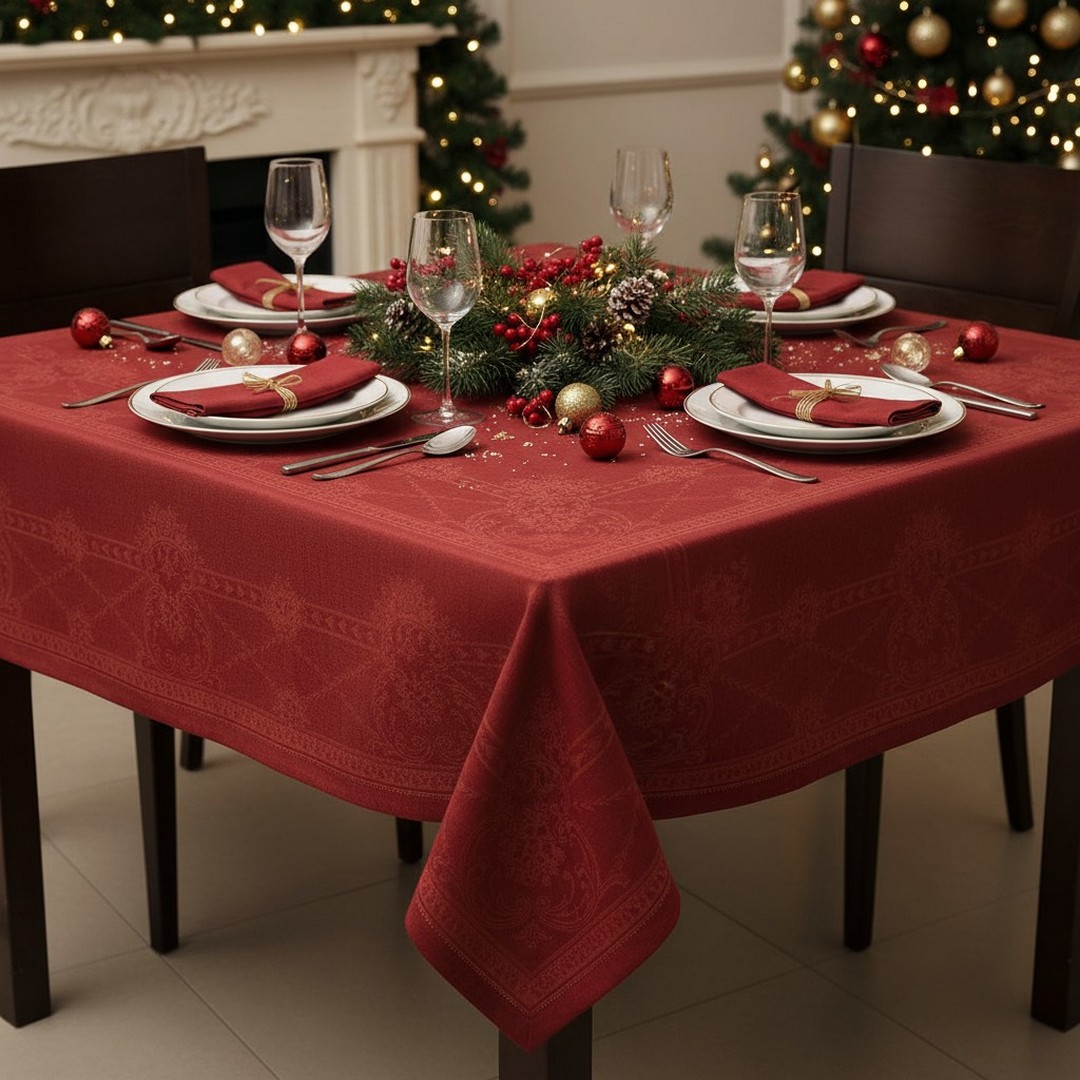 Details: Farbe: ROT-BORDEAUX Maße: 170 x 170 cm - passend auch für runde Tische ca. Ø 100-160 cm Muster: Ornamente Material: 100% Leinen Nettogewicht: 219 gr. / m2 Pflegehinweise: Maschinenwäsche bei 60°