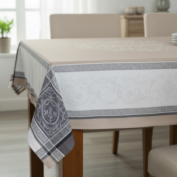 Beige Baumwolle Tischdecke 160 x 250 cm Ornamente aus Frankreich