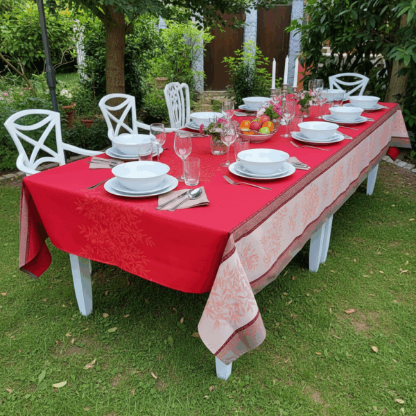 Rote Jacquard Tischdecke 160 x 250 cm mit Teflon Schutz – Bild 6