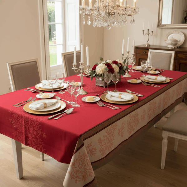Rote Jacquard Tischdecke 160 x 250 cm mit Teflon Schutz
