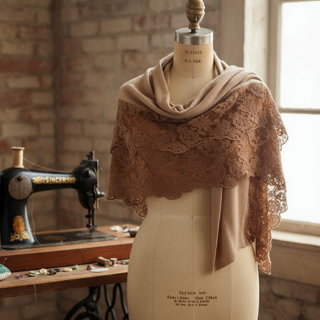 Elegante Stola CARAMEL mit französischer Spitze & Cashmere