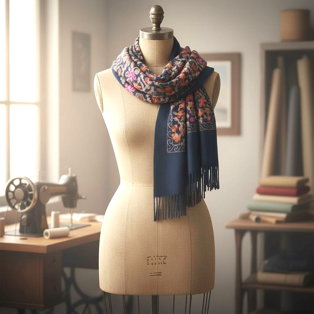 Elegante, feminine Winter Stola 70 x 200 cm mit feiner Blumenstickerei