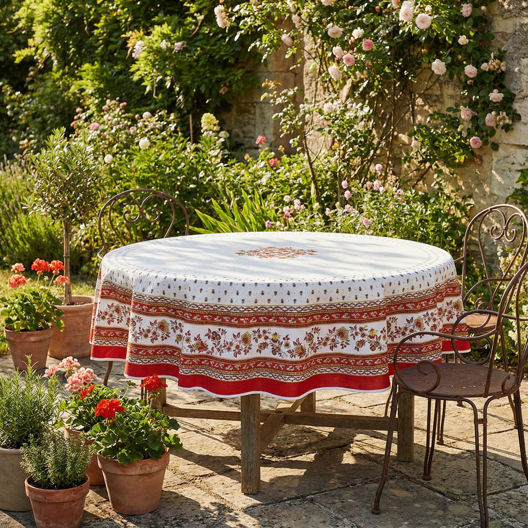 Runde Tischdecke Ø180 cm geblümt für Haus & Garten aus Baumwolle