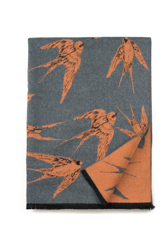 Warmes Schultertuch Damenschal grau mit Vogelprint – Bild 2