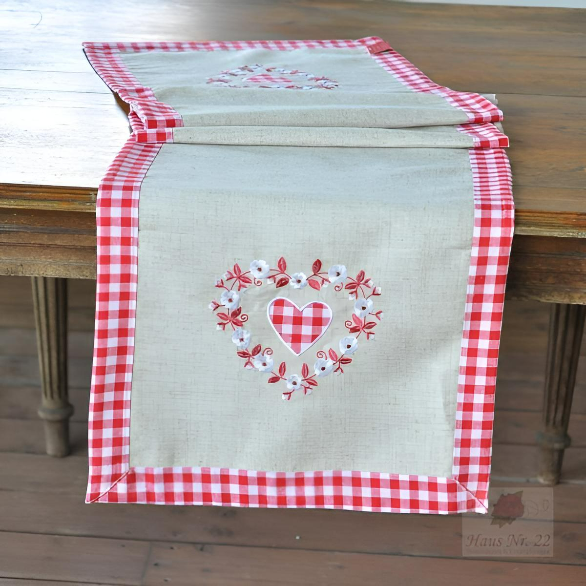 Tischläufer Landhaus Leinenoptik 40 x 170 cm mit Stickerei – Bild 2