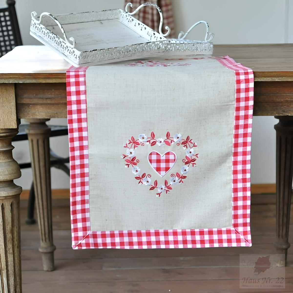 Tischläufer Landhaus Leinenoptik 40 x 170 cm mit Stickerei