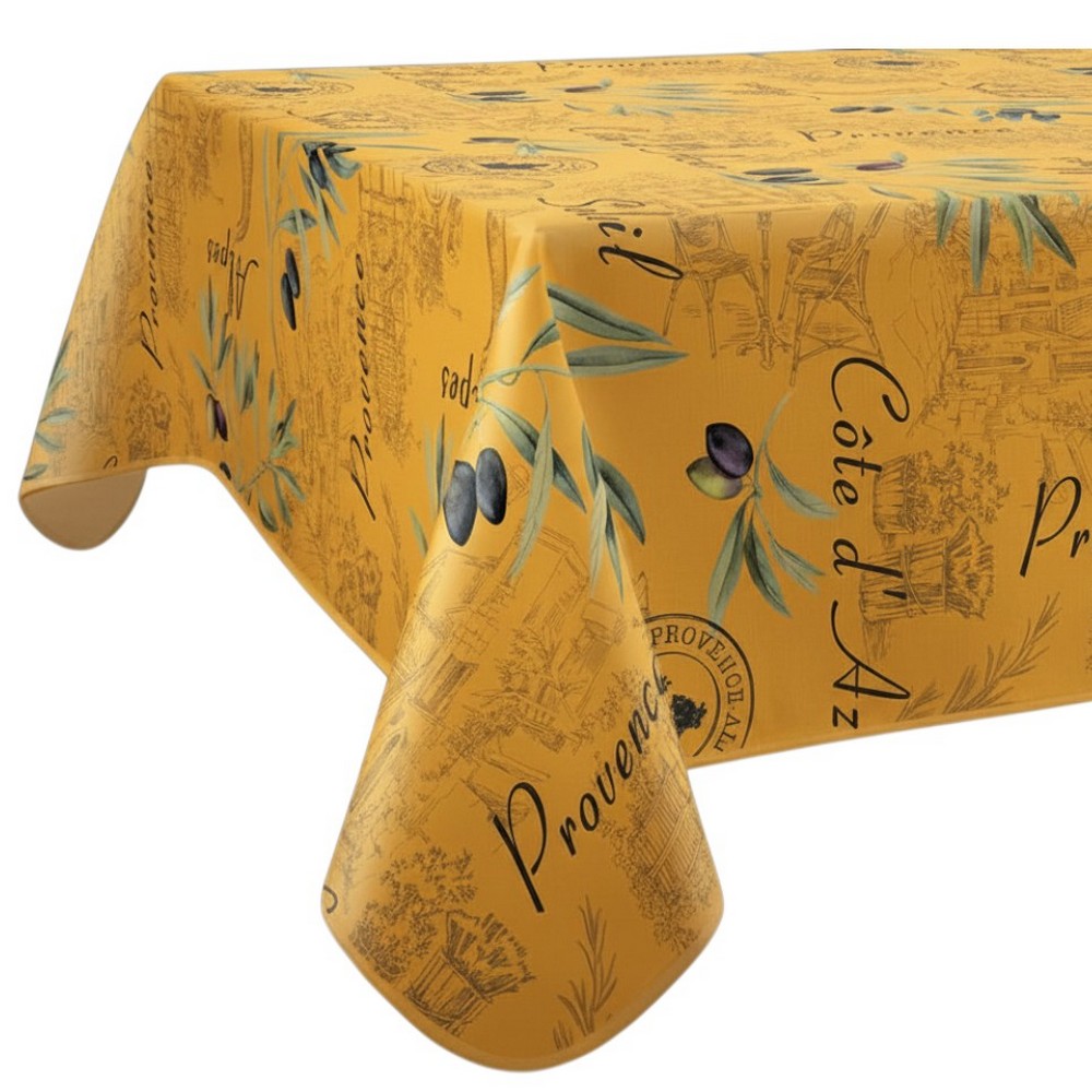 *UNSER TIPP: DIE QUADRATISCHE TISCHDECKE PASST GUT AUF EINEN RUNDEN TISCH Details: Größe: 150 x 150 cm Farbe: Sonnengelb mit schwarz/grün Muster: Olivenzweige Material: 100% Polyester Pflege: Maschinenwäsche bei 30°*