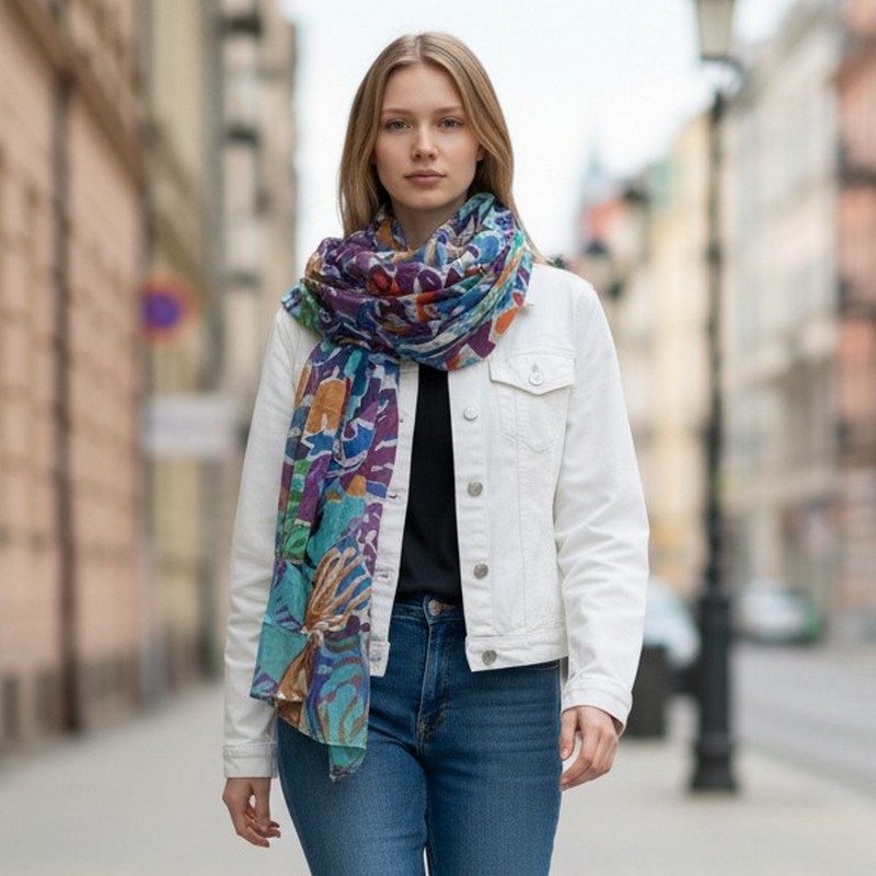 Sarah & Sally mehrfarbiger Schal Handbedruckt aus 100% Baumwolle – Bild 3