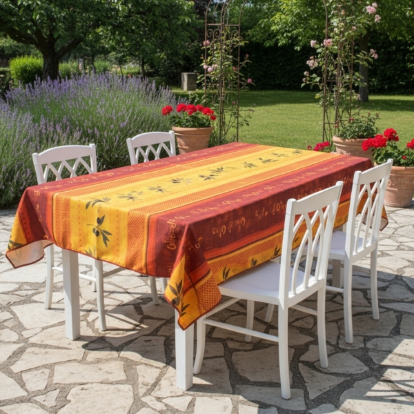 Tischdecke pflegeleicht 350 cm Oliven für Drinnen oder Draußen