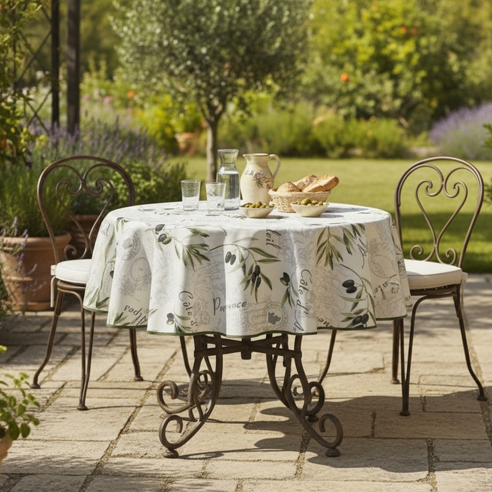 Pflegeleichte runde Tischdecke OLIVENZWEIGE 160 cm für Haus & Garten