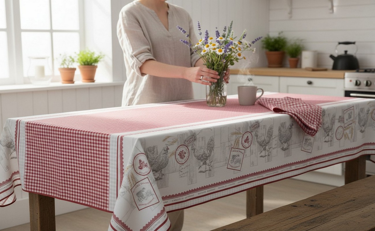 Pflegeleichte Tischdecke 150 x 300 cm HÜHNER für Haus & Garten