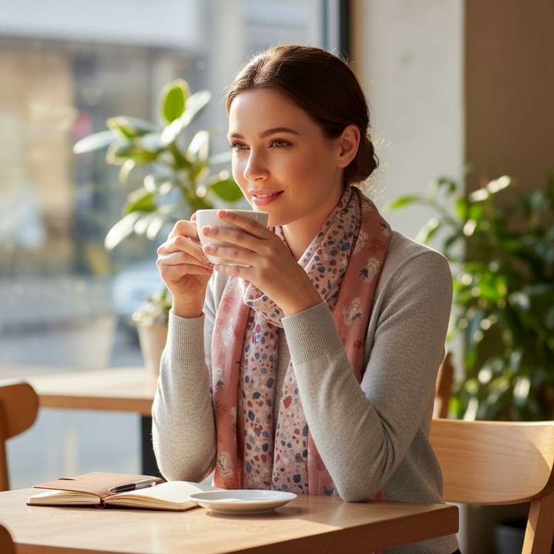 Mehrfarbiger Damenschal 85 x 195 cm aus Baumwolle von Djian – Bild 3