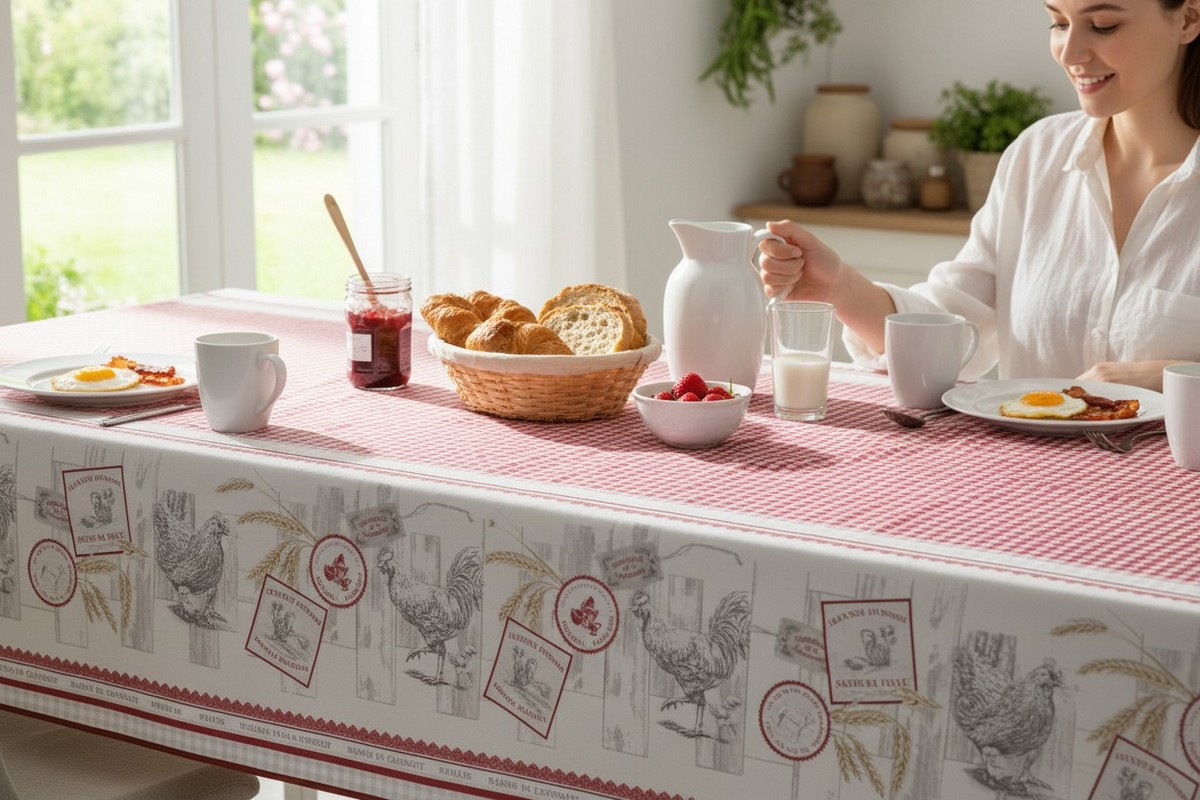 Pflegeleichte Tischdecke 150 x 300 cm HÜHNER für Haus & Garten – Bild 2