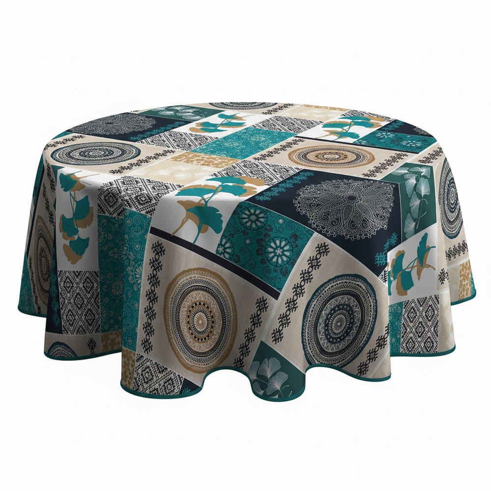 Größe: Ø 160 cm Farbe: Petrol/grün Muster: Patchwork Material: 100% Polyester Pflege: Maschinenwäsche bei 30°