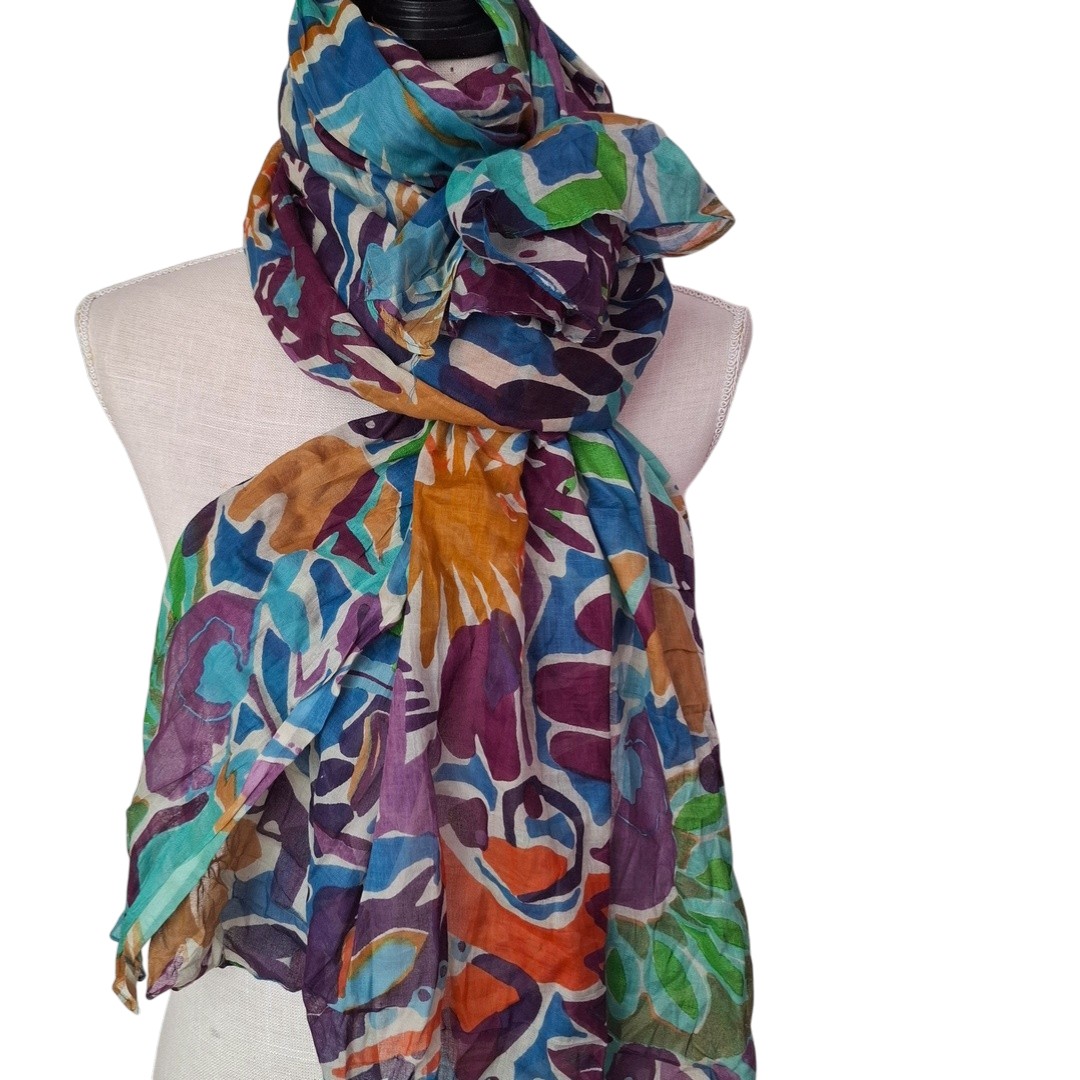 Sarah & Sally mehrfarbiger Schal Handbedruckt aus 100% Baumwolle – Bild 4