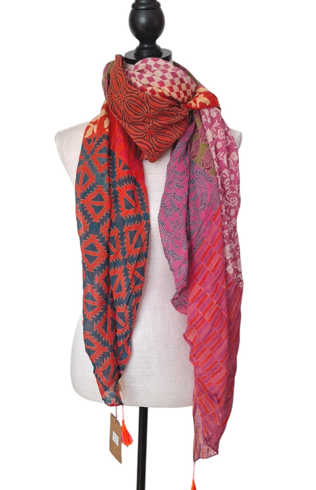 Sarah & Sally Schal 100% Baumwolle FUCHSIA BUNT Handbedruckt – Bild 3