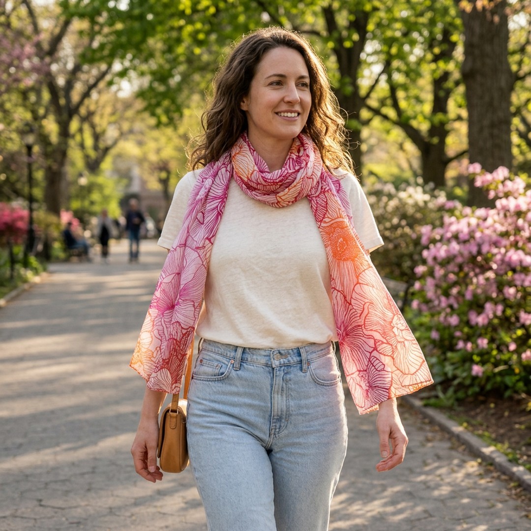 Sarah & Sally farbenfroher Damenschal aus 100% Baumwolle Handbedruckt – Bild 2