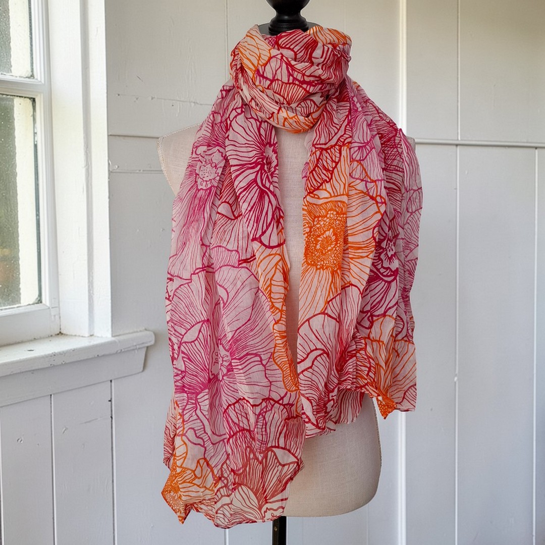 Sarah & Sally farbenfroher Damenschal aus 100% Baumwolle Handbedruckt