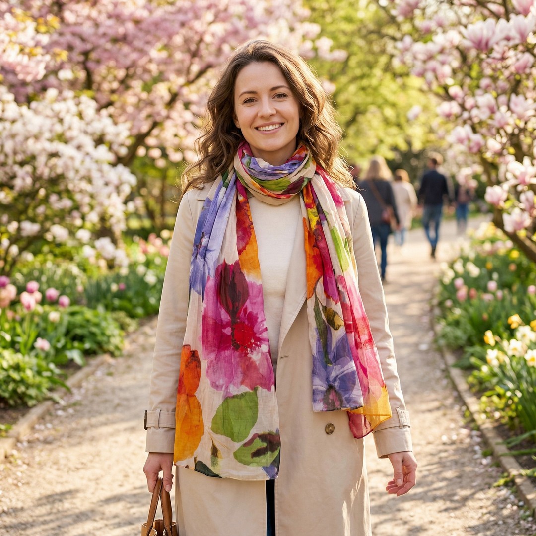 Sarah & Sally farbenfroher Damenschal aus 100% Baumwolle Handbedruckt – Bild 3