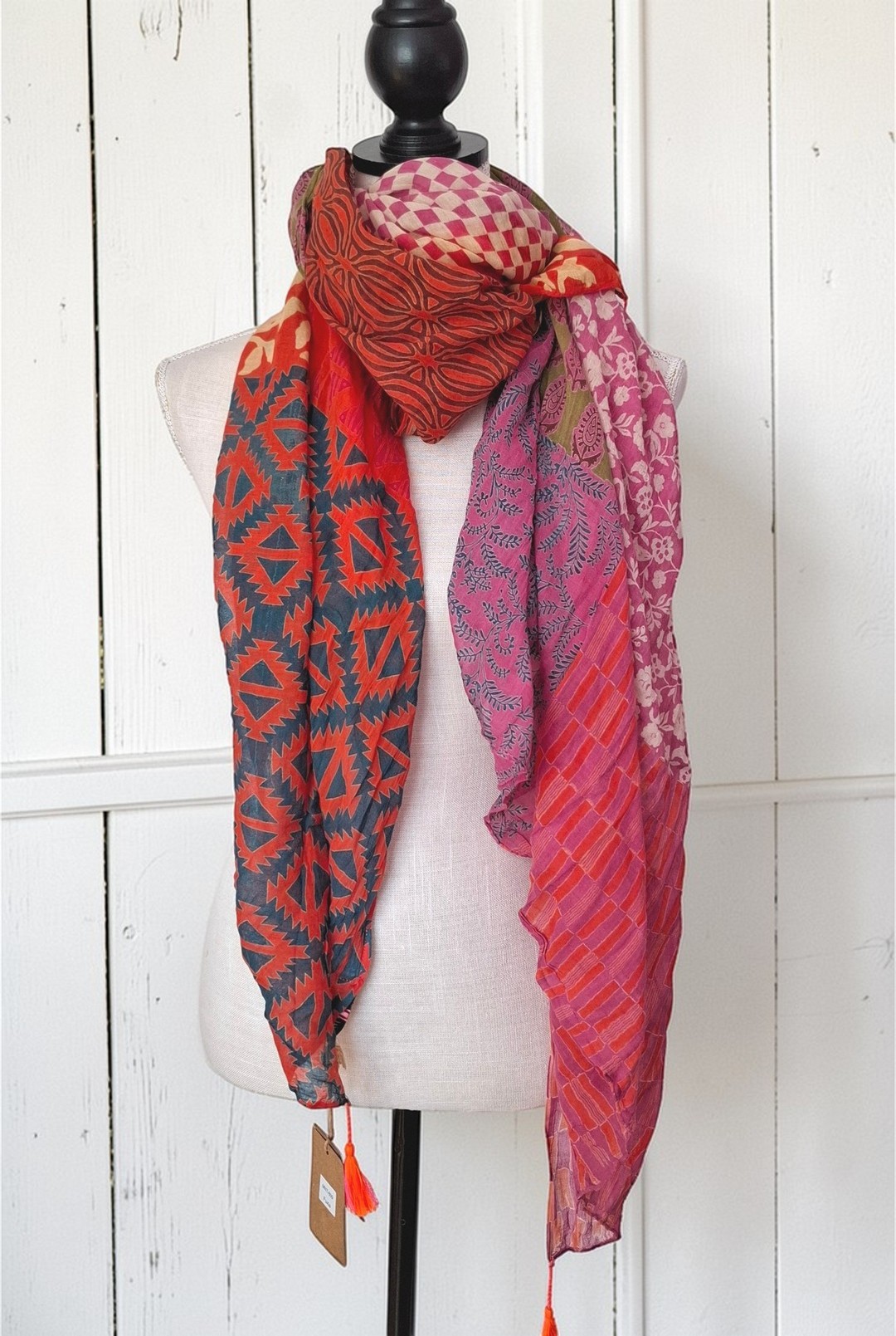 Sarah & Sally Schal 100% Baumwolle FUCHSIA BUNT Handbedruckt