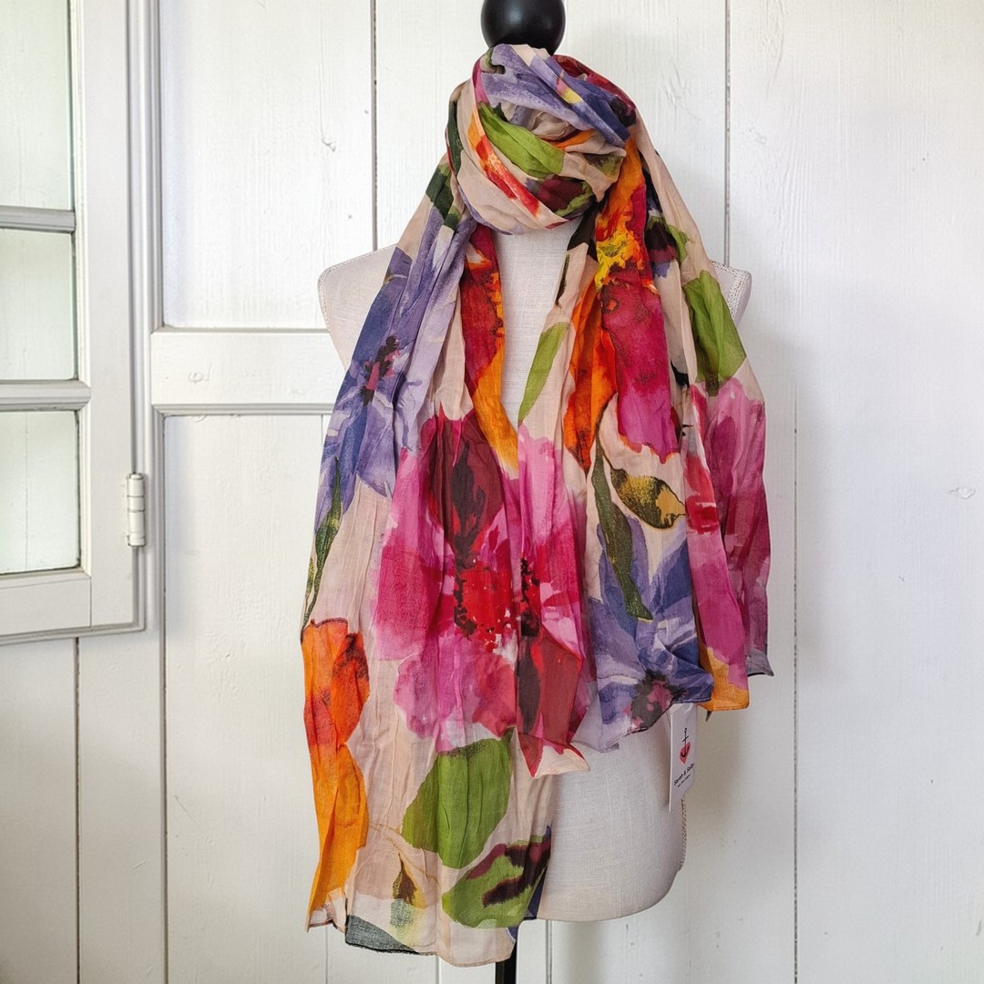 Sarah & Sally farbenfroher Damenschal aus 100% Baumwolle Handbedruckt