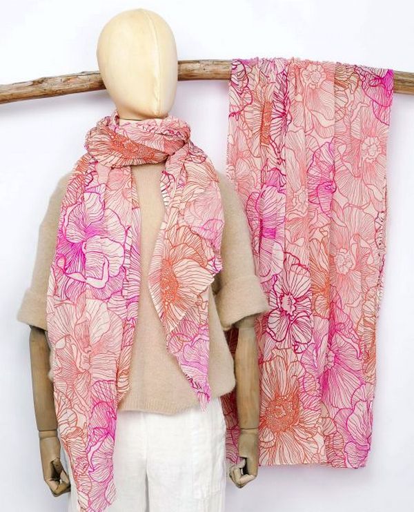 Sarah & Sally farbenfroher Damenschal aus 100% Baumwolle Handbedruckt – Bild 3