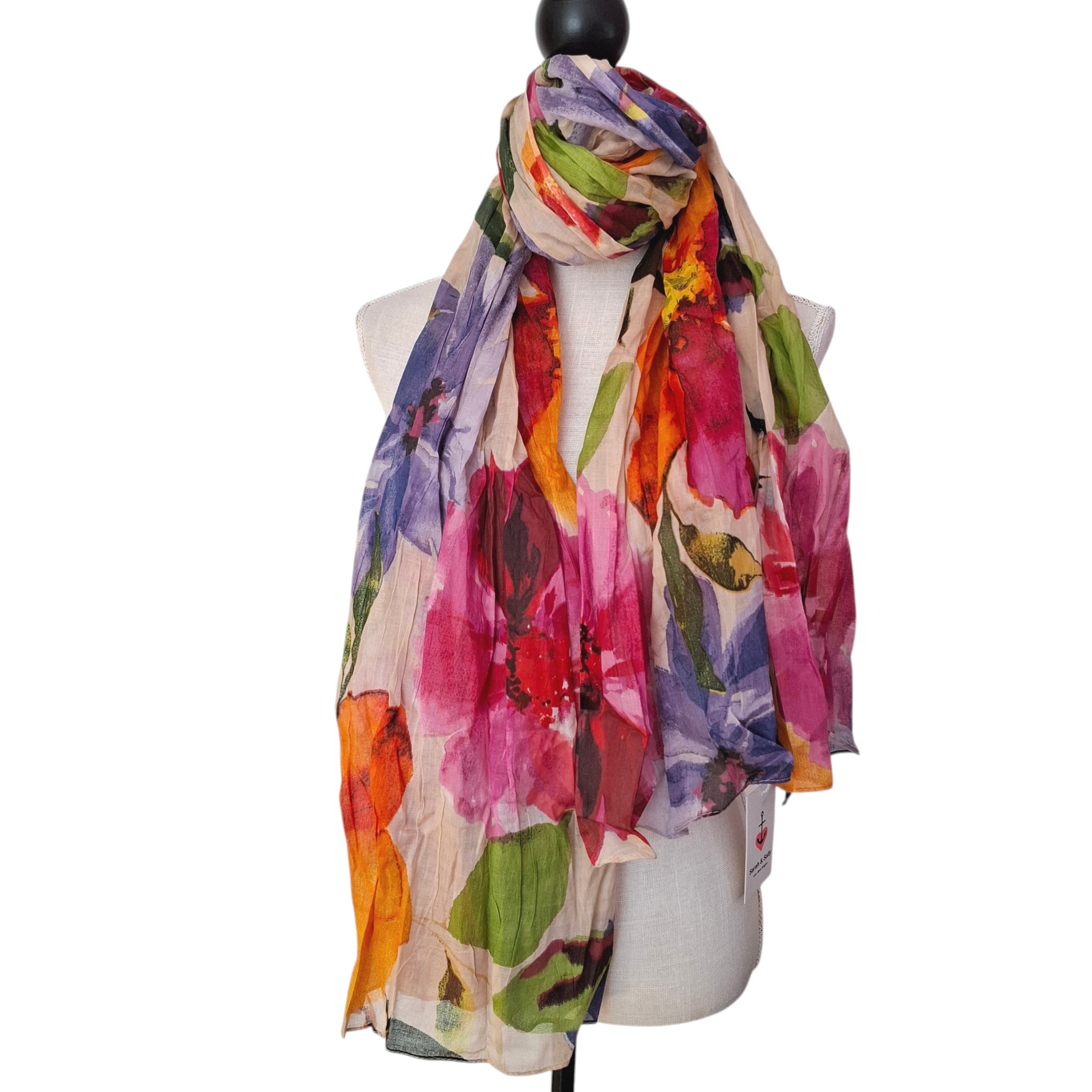 Sarah & Sally farbenfroher Damenschal aus 100% Baumwolle Handbedruckt – Bild 2
