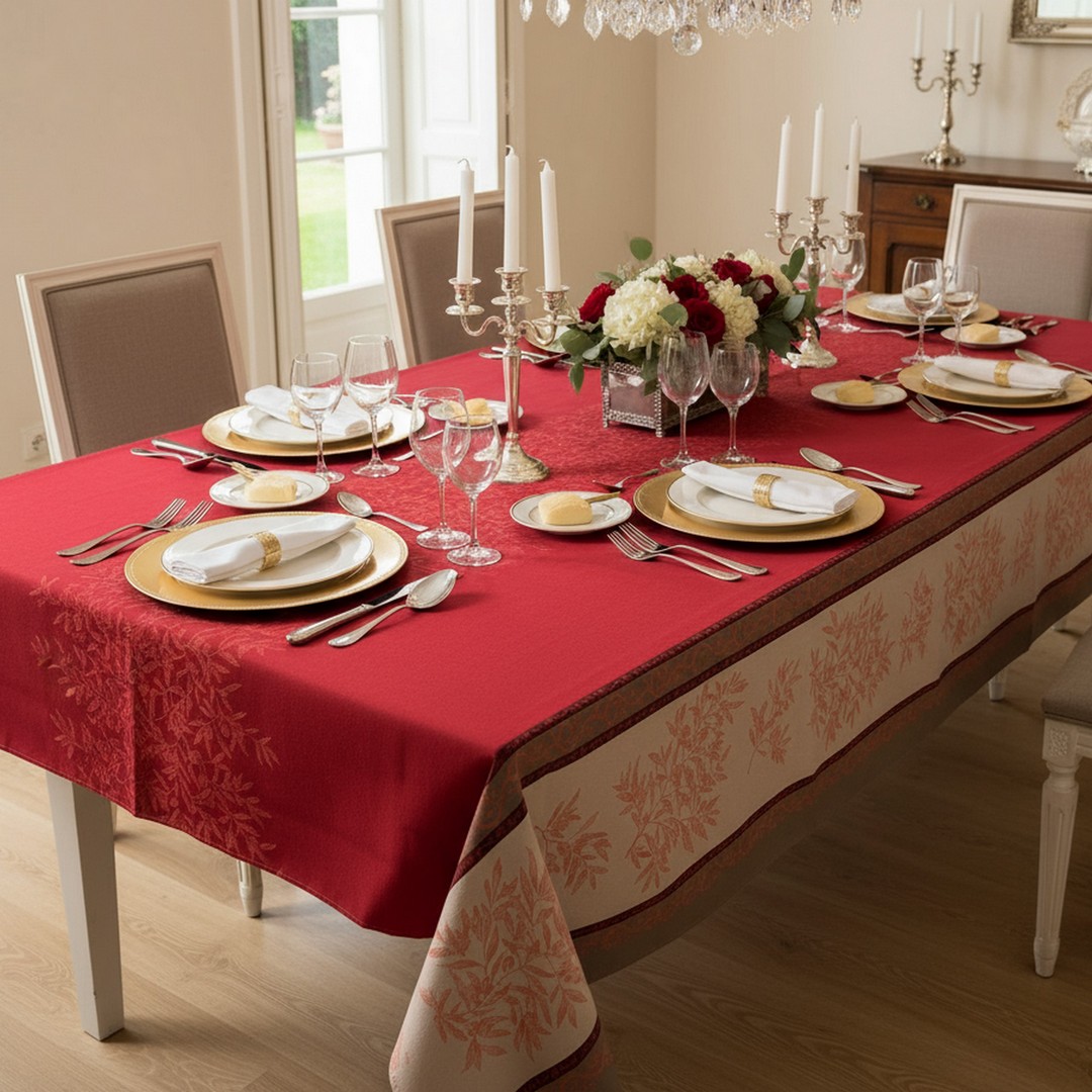 Jacquard Tischdecke aus Frankreich bordeaux 160 x 250 cm mit Teflon Schutz